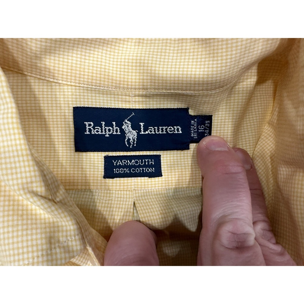 Polo Ralph Lauren Mens Button Up Shirt Yarmouth Yellow Plaid 16 34/35 Plaid Down - Picture 3 of 3